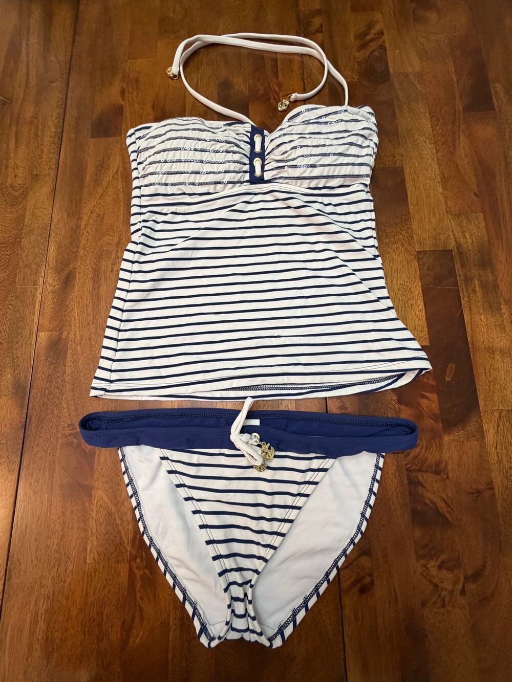Sperry Top-Sider Striped Tankini Swimsuit 2-Piece Blue White Size Small